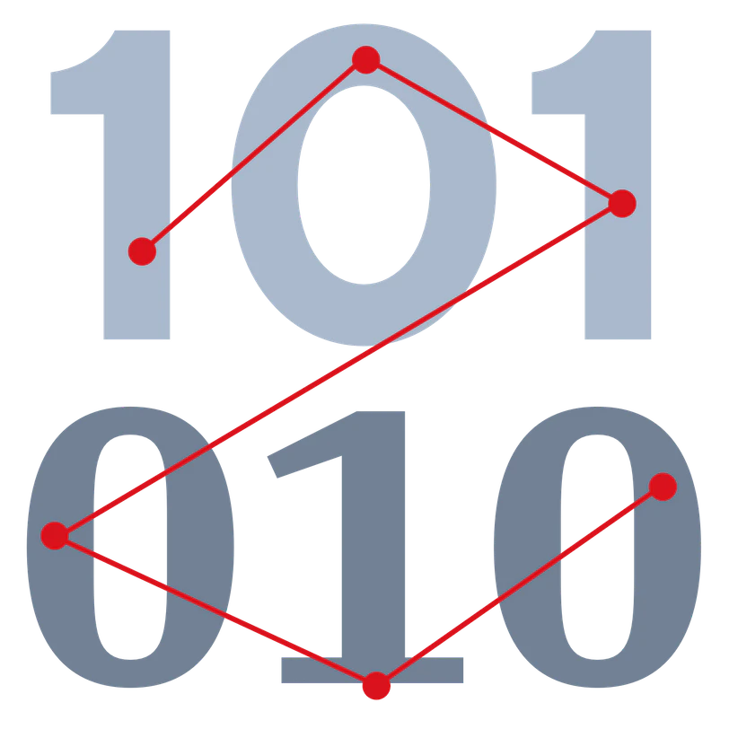 Zahlen 101 und 010 verbunden durch rote Linie