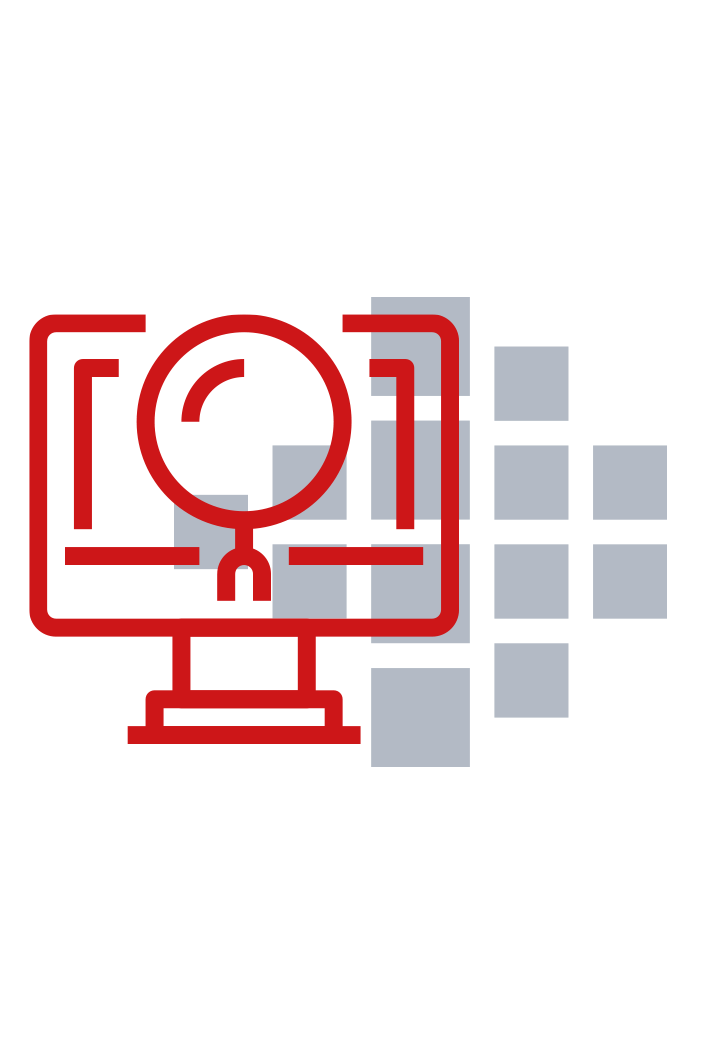 rotes icon eines Computers mit Smart Reporting Logo im Hintergrund