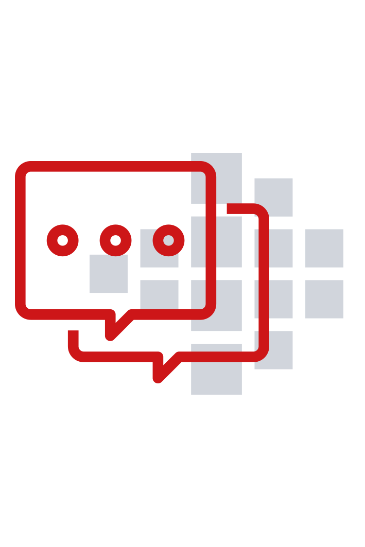rote Sprechblasen mit Smart Reporting Logo im Hintergrund